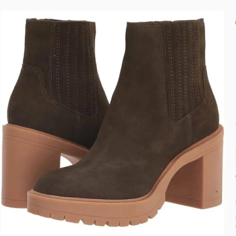Dolce Vita Caster H20 Bootie Lug Sole Waterproof Leather Olive Green NEW…
